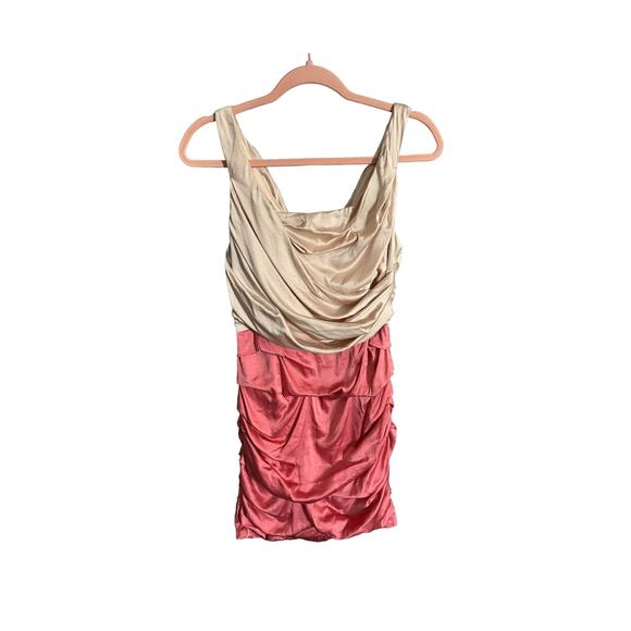 Express Dresses & Skirts - Express silk cream pink ruched tiered sleeveless dress zip up size 4
